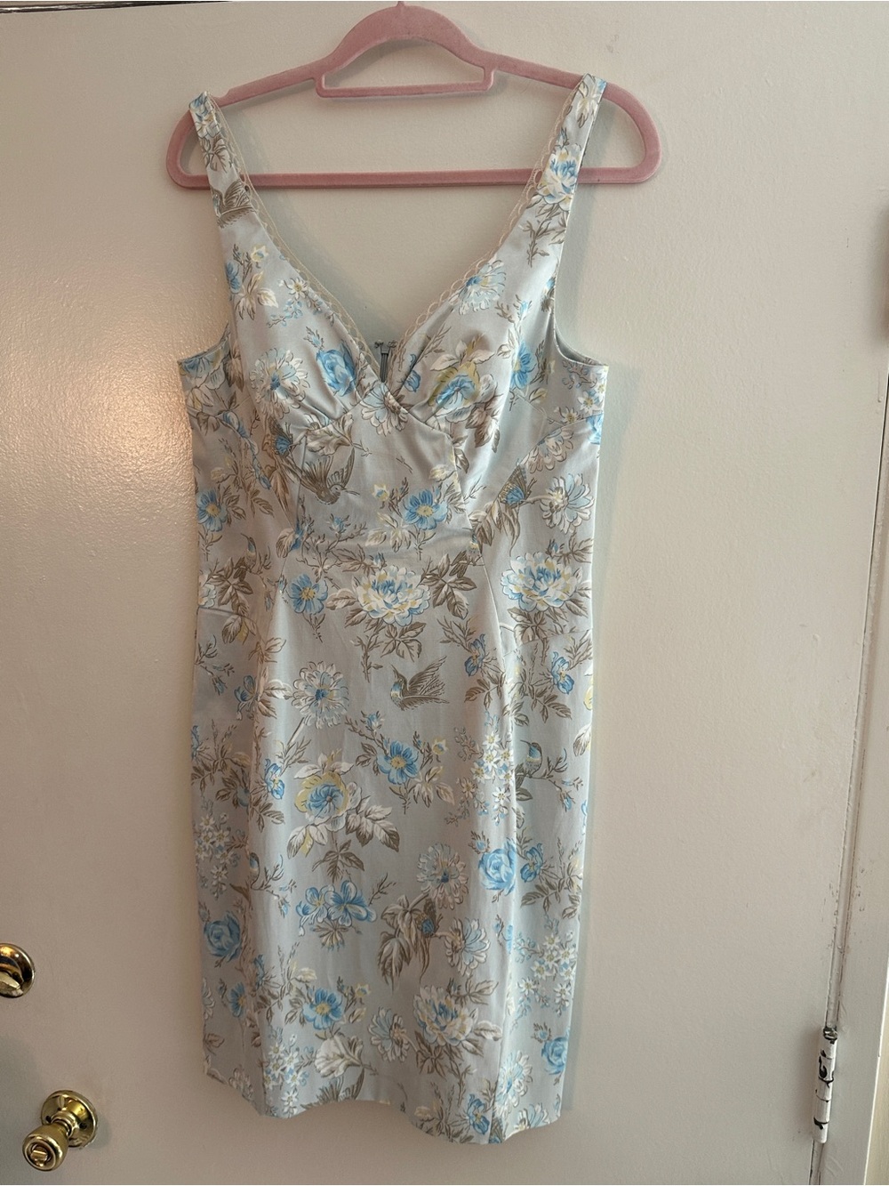 Dolce & Gabbana Vtg Light Blue Floral Satin Chemise Slip Dress, EUC